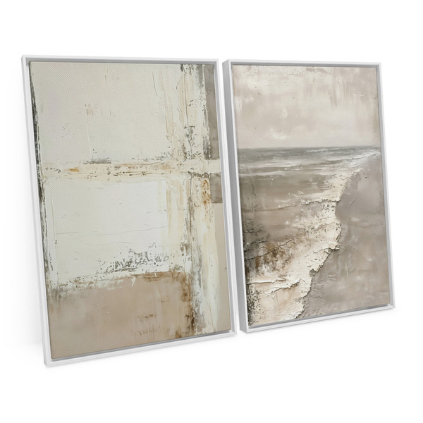 Quadro Decorativo Abstrato Praia Bege 2 Telas Minimalista Ele