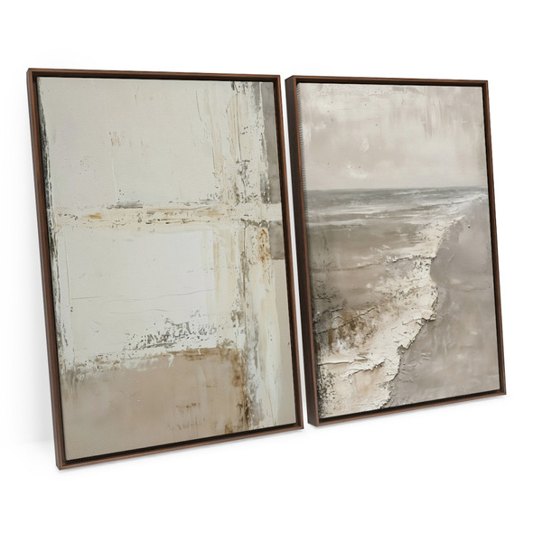 Quadro Decorativo Abstrato Praia Bege 2 Telas Minimalista Ele