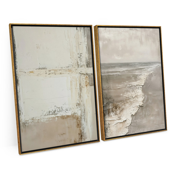 Quadro Decorativo Abstrato Praia Bege 2 Telas Minimalista Ele