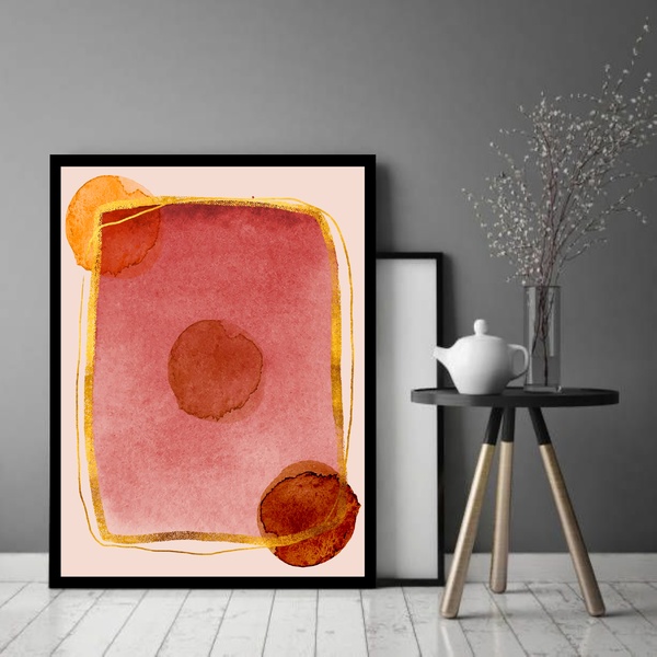 Quadro Decorativo Abstrato Quadrado Dourado  - 70x50cm Moldur