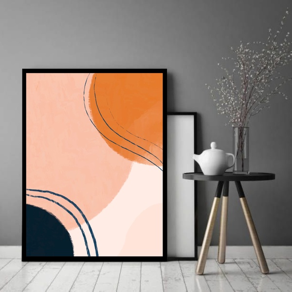 Quadro Decorativo Abstrato Rosa Laranja Preto  - 70x50cm Mold