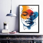 Quadro Decorativo Abstrato Rosto Mulher 45x34cm - Com Vidro M