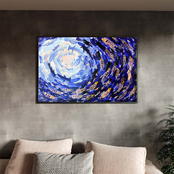 Quadro Decorativo Abstrato Shoal Of Fish Com Moldura E Vidro