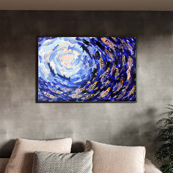 Quadro Decorativo Abstrato Shoal Of Fish Com Moldura E Vidro