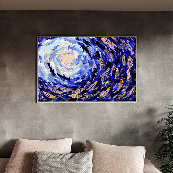 Quadro Decorativo Abstrato Shoal Of Fish Com Moldura Prata -