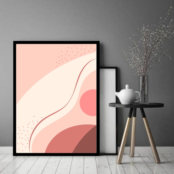 Quadro Decorativo Abstrato Tons Rosê  - 70x50cm Moldura Branca