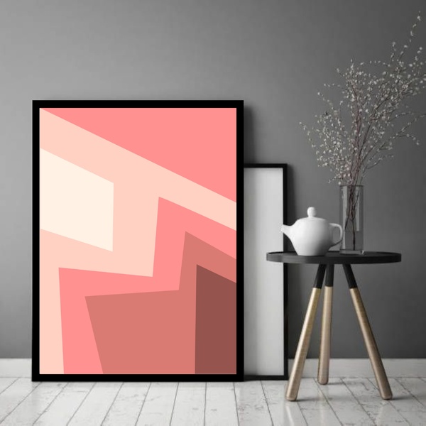 Quadro Decorativo Abstrato Tons Rosê Quedas  - 70x50cm Moldur