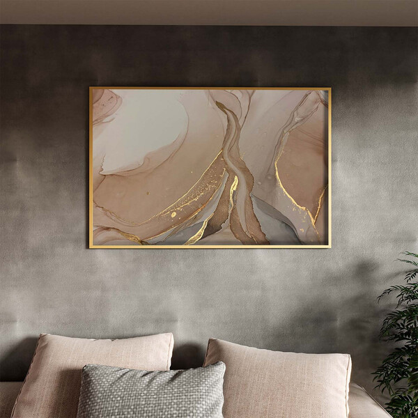 Quadro Decorativo Abstrato Trio Mix Com Moldura Dourada - 180