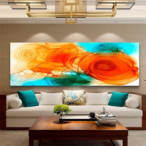 Quadro Decorativo Abstrato Turbilhão Em Tons Quentes - 200x13