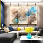 Quadro Decorativo Abstrato Turbilhões Com Moldura Dourada E V