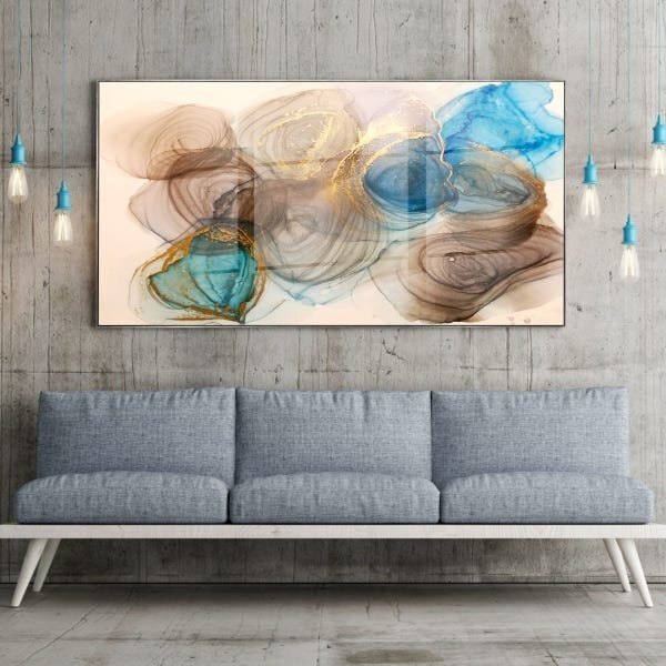 Quadro Decorativo Abstrato Turbilhões Com Moldura Prata E Vid