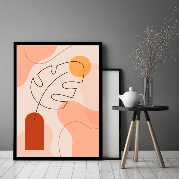 Quadro Decorativo Abstrato Vaso Folha Sol  - 70x50cm Moldura