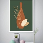Quadro Decorativo Abstrato Vaso Ramo Verde  - 70x50cm Moldura
