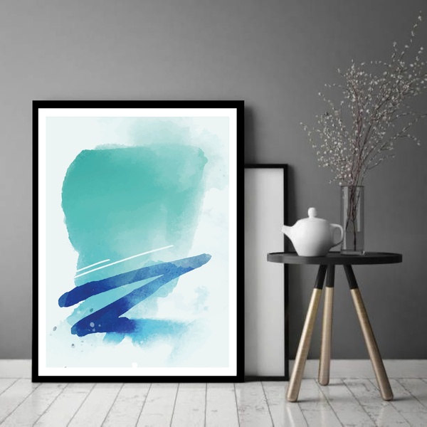 Quadro Decorativo Abstrato Verde Azul Branco  - 70x50cm Moldu