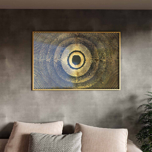 Quadro Decorativo Abstratro Olho Com Moldura E Vidro Dourada