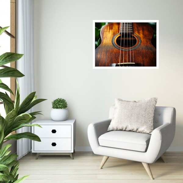 Quadro Decorativo Acústico Violão Artesanal  - 50x70cm Moldur