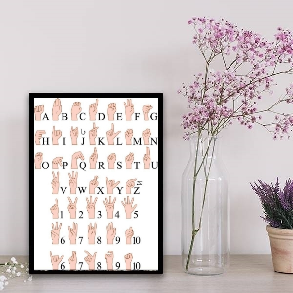 Quadro Decorativo Alfabeto De Libras 45x34cm - Com Vidro Mold