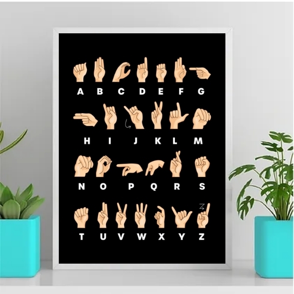 Quadro Decorativo Alfabeto Em Libras 45x34cm Moldura:madeira