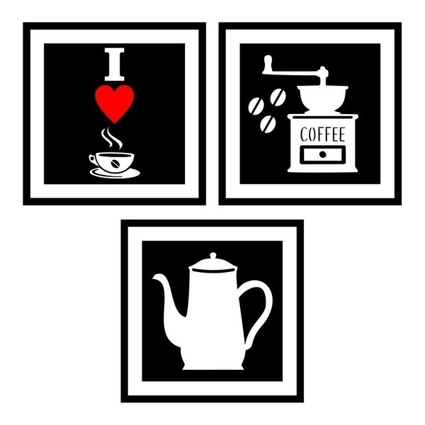 Quadro Decorativo Alto Relevo Kit Com 3 Em Mdf Preto 1366