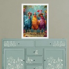 Quadro Decorativo Amigas Galinhas 45x34cm - Com Vidro Moldura