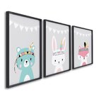Quadro Decorativo Amigos Da Natureza Infantil Com 3 Telas 60x