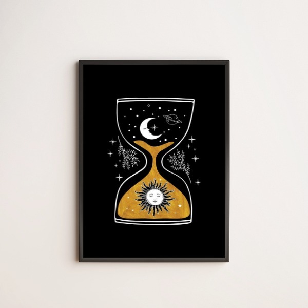 Quadro Decorativo Ampulheta Universo 24x18cm Moldura:madeira