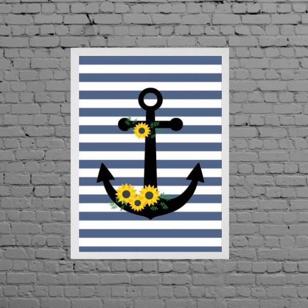 Quadro Decorativo Âncora Girassol 24x18cm - Com Vidro Moldura