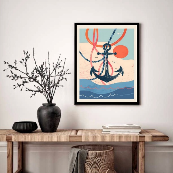 Quadro Decorativo Âncora Postal  - 70x50cm Moldura Branca