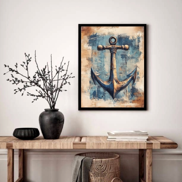 Quadro Decorativo Âncora Vintage  - 70x50cm Moldura Branca
