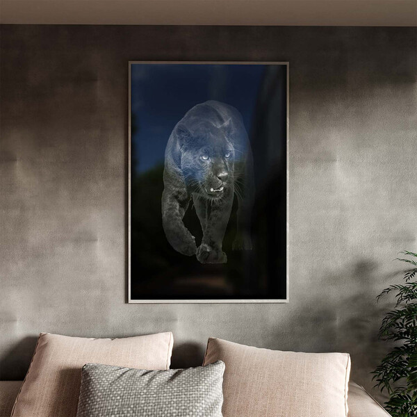 Quadro Decorativo Animais Black Panthe Com Moldura E Vidro Pr