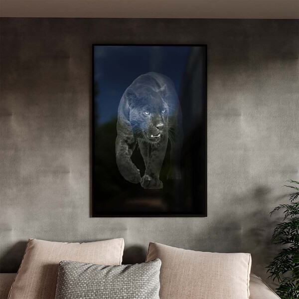 Quadro Decorativo Animais Black Panthe Com Moldura E Vidro Pr