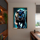 Quadro Decorativo Animais Black Panther Com Moldura Dourada -