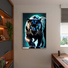 Quadro Decorativo Animais Black Panther Com Moldura Prata - 2