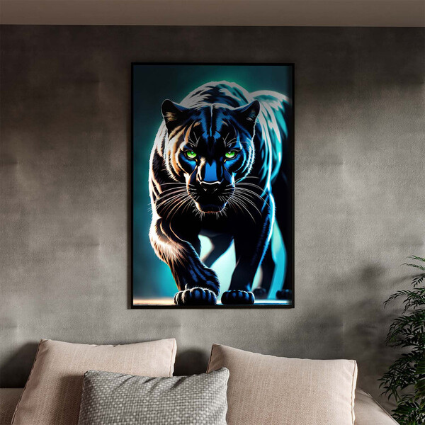 Quadro Decorativo Animais Black Panther Com Moldura Preto - 1
