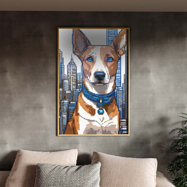 Quadro Decorativo Animais Cachorro De Coleira Em Pixels Com M