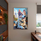 Quadro Decorativo Animais Cachorro Deitado De Coleira Com Mol