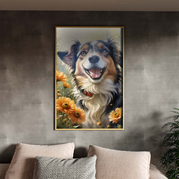 Quadro Decorativo Animais Cachorro Feliz Com Moldura E Vidro