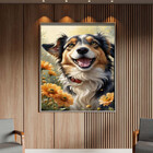Quadro Decorativo Animais Cachorro Feliz Com Moldura Prata -