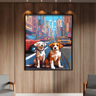 Quadro Decorativo Animais Cachorros Em Pixels 2 Com Moldura E