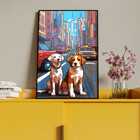 Quadro Decorativo Animais Cachorros Em Pixels 2 Com Moldura E