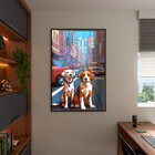 Quadro Decorativo Animais Cachorros Em Pixels 2 Com Moldura E