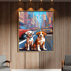 Quadro Decorativo Animais Cachorros Em Pixels 2 Com Moldura E
