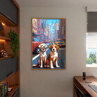 Quadro Decorativo Animais Cachorros Em Pixels 2 Com Moldura E
