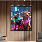 Quadro Decorativo Animais Cães Dachshund Futuristas Com Moldu