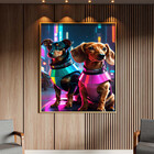 Quadro Decorativo Animais Cães Dachshund Futuristas Com Moldu