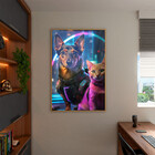 Quadro Decorativo Animais Cão E Gato Futurista Com Moldura E