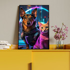 Quadro Decorativo Animais Cão E Gato Futurista Com Moldura Pr