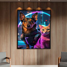 Quadro Decorativo Animais Cão E Gato Futurista Com Moldura Pr