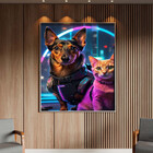 Quadro Decorativo Animais Cão E Gato Futurista Com Moldura Pr