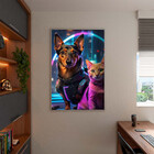 Quadro Decorativo Animais Cão E Gato Futurista Com Moldura Pr